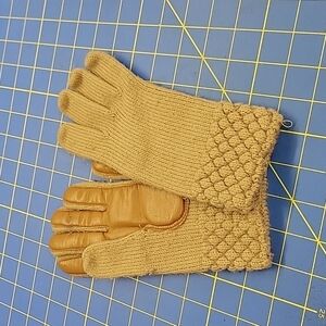 Leather & Knit Gloves Beige & Brown